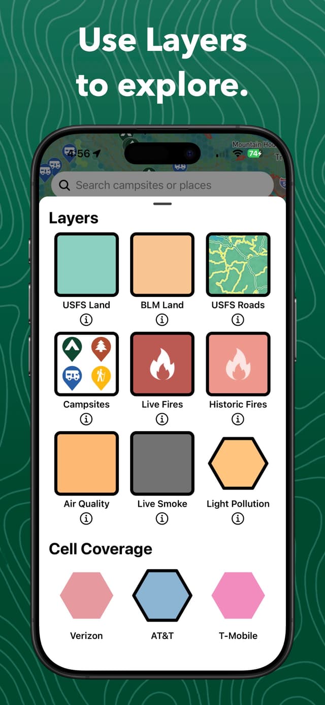 Map layers menu in Campsite